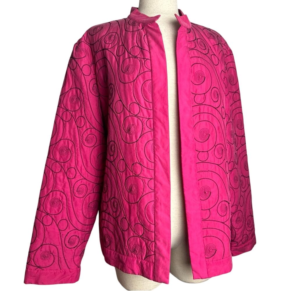 VTG Christina Hope Hot Pink Embroidered Silk Blazer Jacket Size XL old money mob